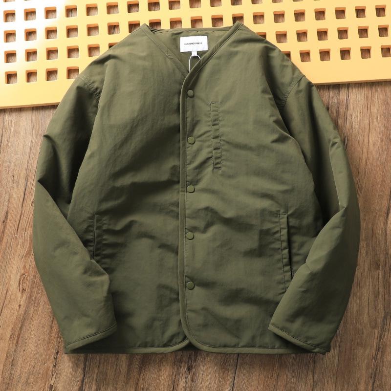 Men's Retro Winter Thickened Collarless Jacket - Casual Loose Cotton Padded Coat for Autumn/Winter Warmth
