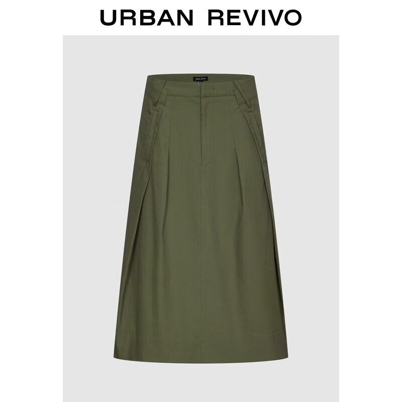 UR2026 Women s Trendy Retro Workwear Pleated Pocket Midi Skirt L