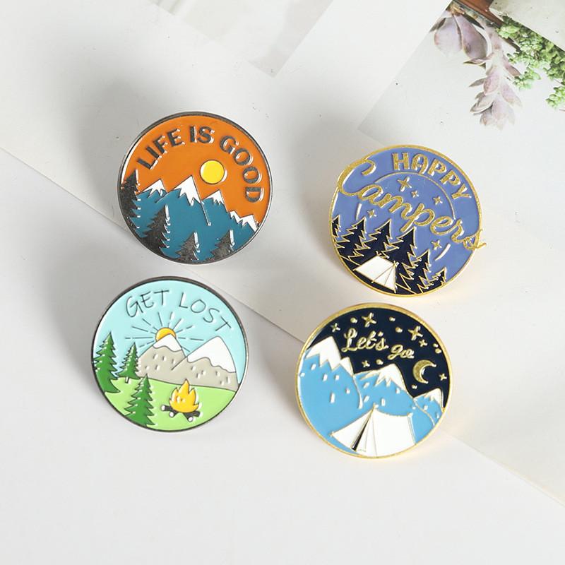 Creative Scenic Pattern Brooch Featuring Cartoon Peaks And Pine Trees In Vibrant Colors