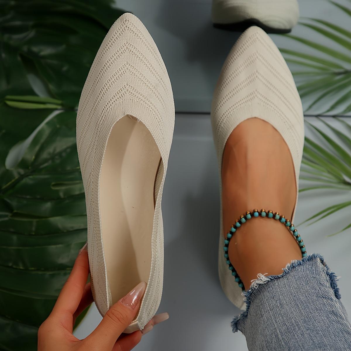 

Весна/Лето 2025 Новое поступление Однотонные туфли-лодочки на плоской подошве с острым носком, мягкой подошвой, большого размера, повседневные, дышащие, женские ажурные вязаные туфли 43 бежевый