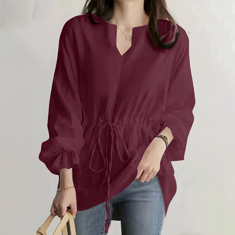 

ZANZEA Women Casual U-Neck Solid Color Long Sleeve Drawstring Blouse S