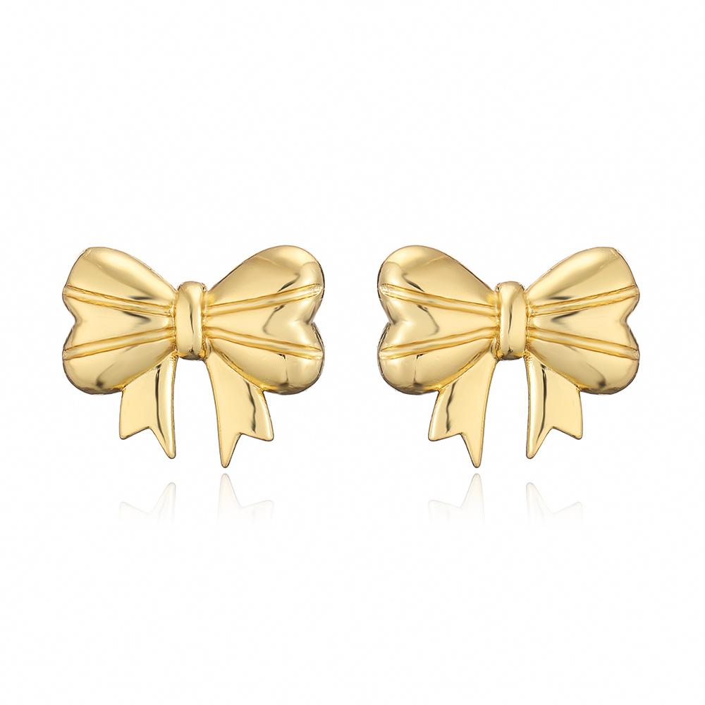 HECHENG,18K Real Gold Plated Bow Heart Pendant Earrings for Women Romantic Fashion Zircon Gift 2024 New