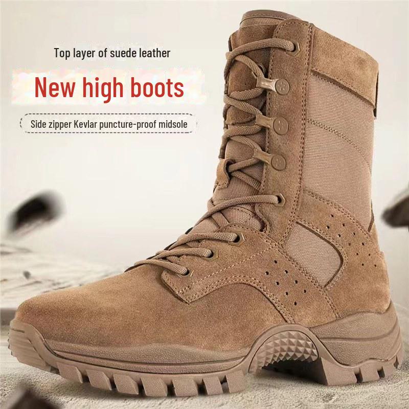 Ultra-Light Brown High-Top Waterproof Work Boots: Trendy, Wear-Resistant, Non-Slip for Mountaineering & Outdoor Use