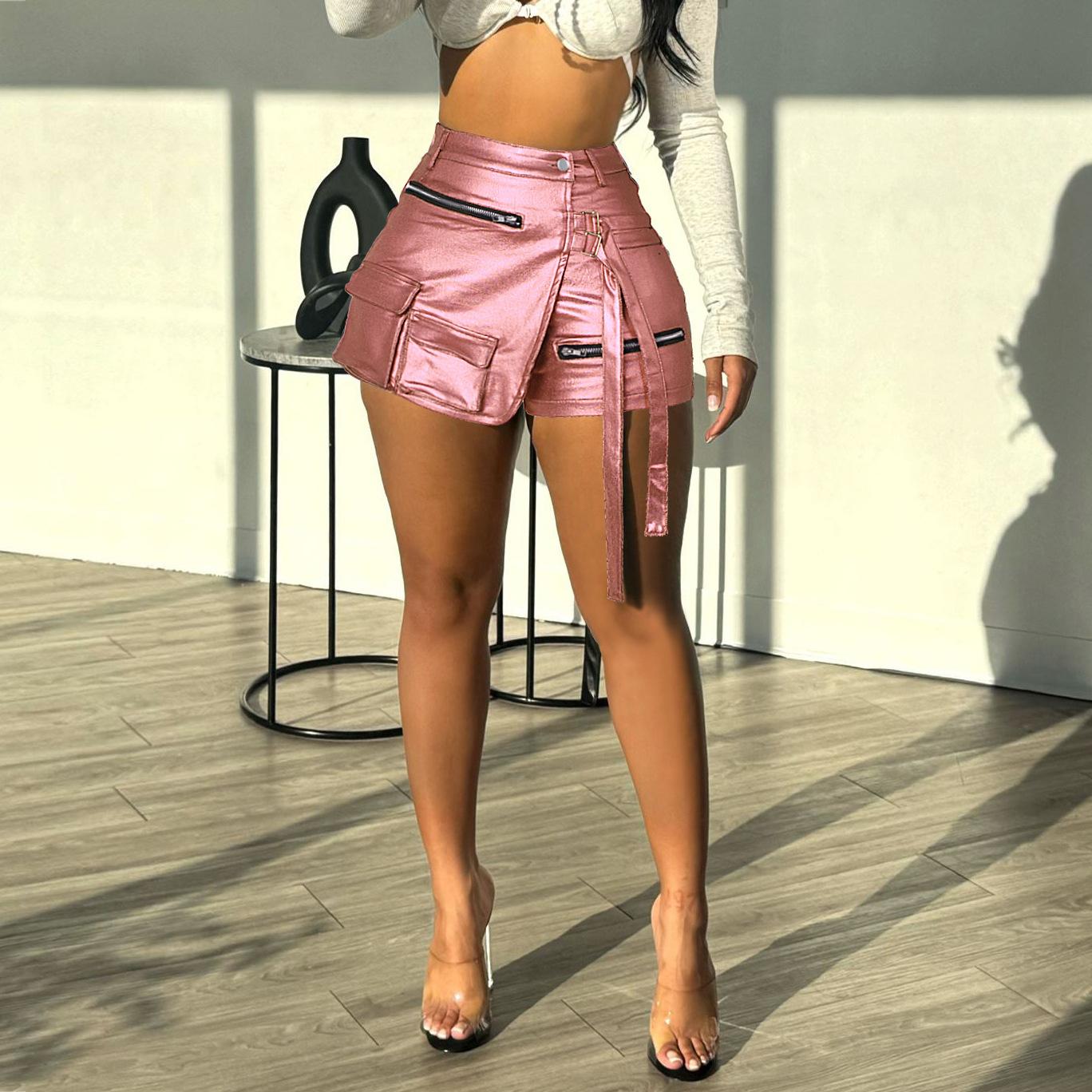 

Женские шорты, летние модные высокоэластичные нерегулярные шорты с множеством карманов, рабочая одежда, шорты трапециевидной формы 2XL розового золота