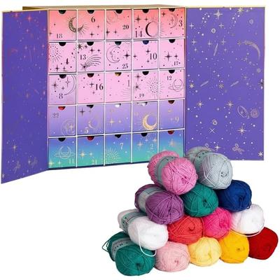 Calendrier de l'Avent Crochet Society 2025, Calendrier de Compte à Rebours Crochet de 25 Jours avec Laine, Tutos de Motifs, Artisanat DIY Cadeaux Crochet pour Tricoteuses