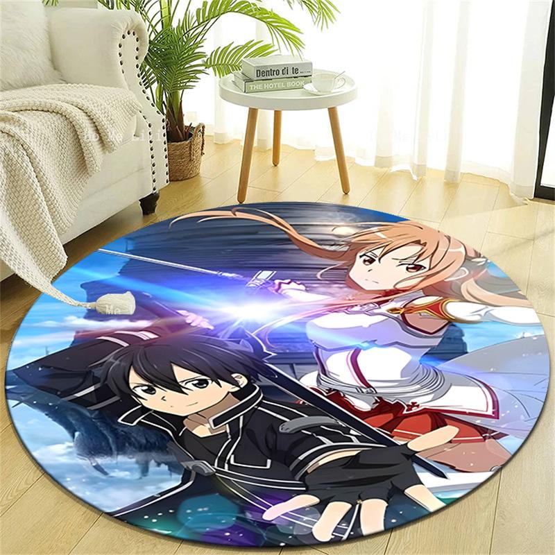 1pc Sword Art Online2 Design Printed Area Round Carpet for Bedroom Living Room Home Decor Rugs Mat Non Slip Mat Rug for Bedside