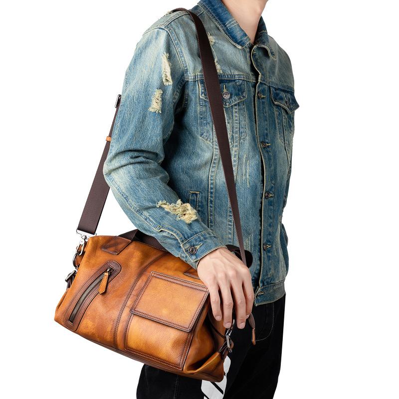Black Spot Top Layer Tree High Vegetable Tanned Cowhide Retro Casual Men's Bag