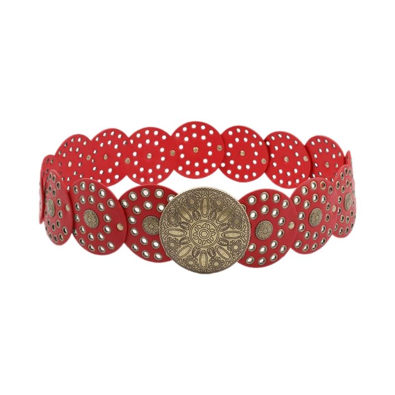 

Fashion Subculture Round Disc Belt Pants Belt Western Waistband Rivet Studded Belt Hollowout Ethnic Waiststrap for Dress