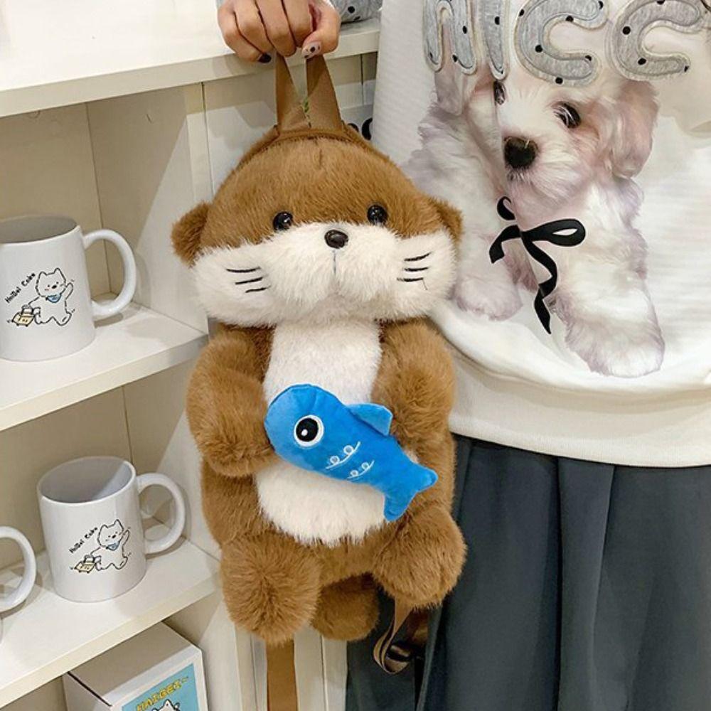 Realistic Look Otter Plush Backpack Adorable Student School Bag Birthday Gift