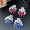 New Earring Accessory S925 Silver Needle Fan-shaped Red Corundum Blue Pointed Crystal Women's Luxurious Temperament Versatile