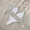 2 Pcs/Set Swimwear Set Rhinestone Halter Neck Lace Up Backless Bikini Set for