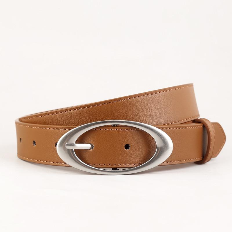 

Womens Genuine Leather Belt For Jeans With Silver Pin Buckle For Casual And Office Wear кавовий