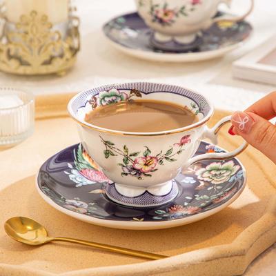 Tasse à café et soucoupe style national de luxe léger fleur et oiseau transfrontalière haute valeur Phnom Penh grande bouche tasse en céramique tasse à thé de l'après-midi cadeau