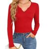 Women's Deep U-shaped Neckline Cross Long Sleeved T-shirt Top with Pit Stripes Shirt