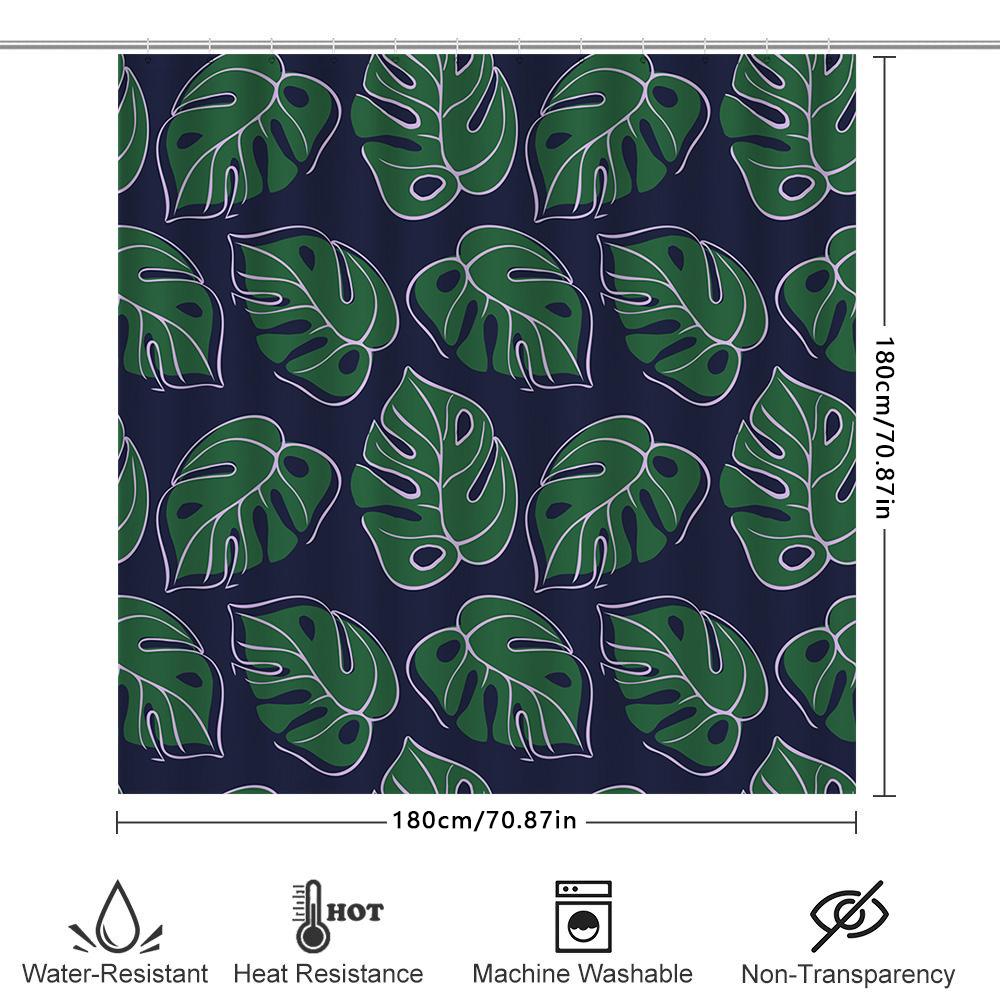 Modern Tropical Palm Leaves Shower Curtain Green Navy Blue Water-Resistant Fabric For Bathroom Decorations Easy Hanging Rod Incl