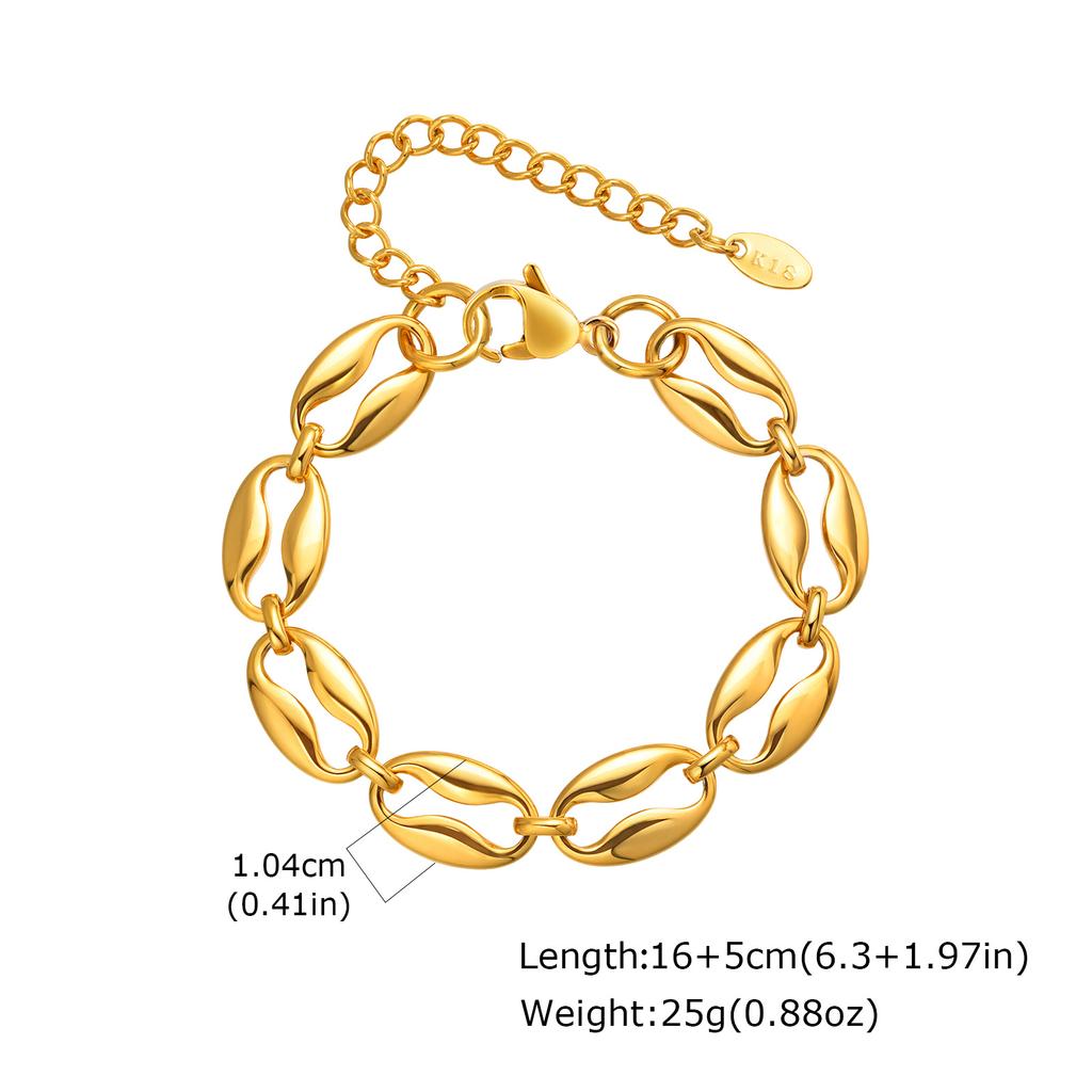 Chunky Stainless Steel Link Chain Bracelet For Woman, 18k Gold Plated Stackable Wristband Bracelets, Waterproof Trendy Jewelry
