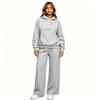 Fleece Loose Sweater Set Women's Casual Sports Suit Shoulder Sleeve Hoodie and Wide Leg Pants 2-piece Set