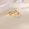 Elegant Cute Imitation Pearl Rings for Women Stainless Steel Opening Gold Color Finger Ring New Trend Aesthetic Jewelry Gifts