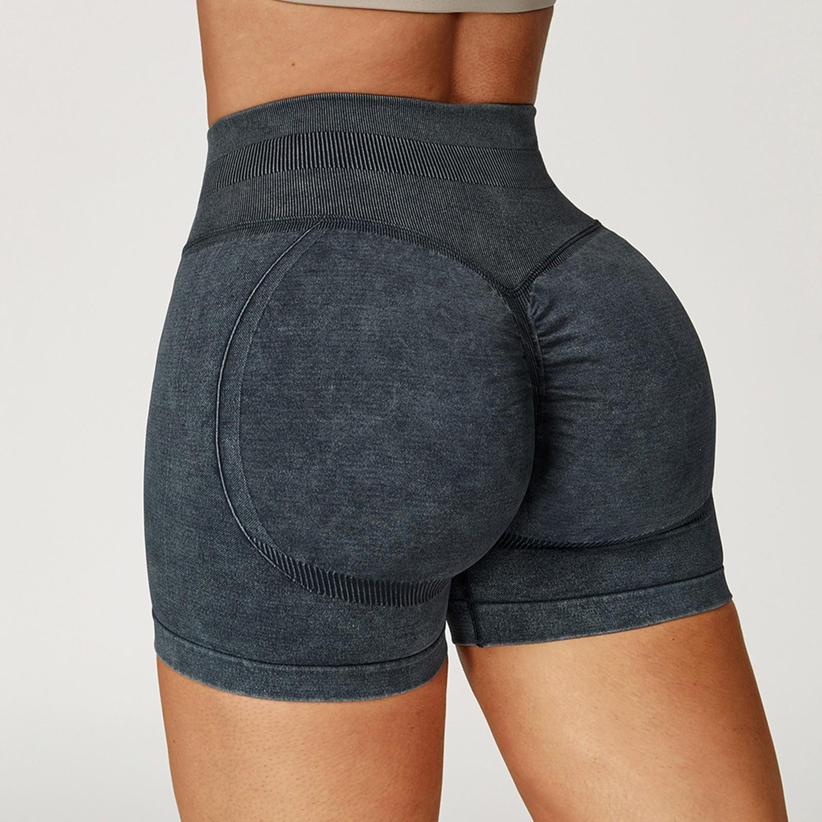 

Женские модные однотонные шорты для йоги с подъемом бедер, спортивные обтягивающие шорты для фитнеса с высокой талией из трех частей M чёрный