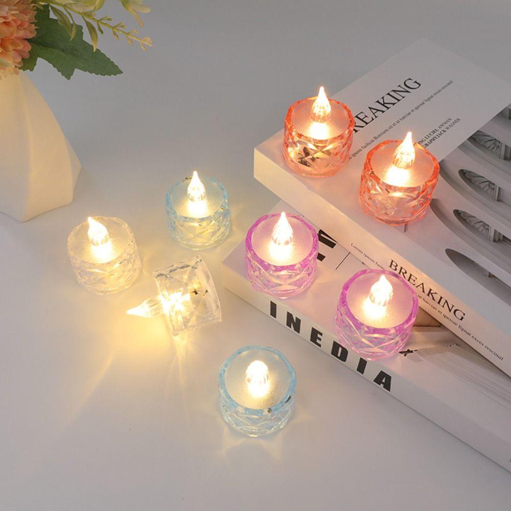 24pcs/box Soft Warm Light Electronic Candle Transparent Rhombus Crystal Tea Light  Confession Scenes