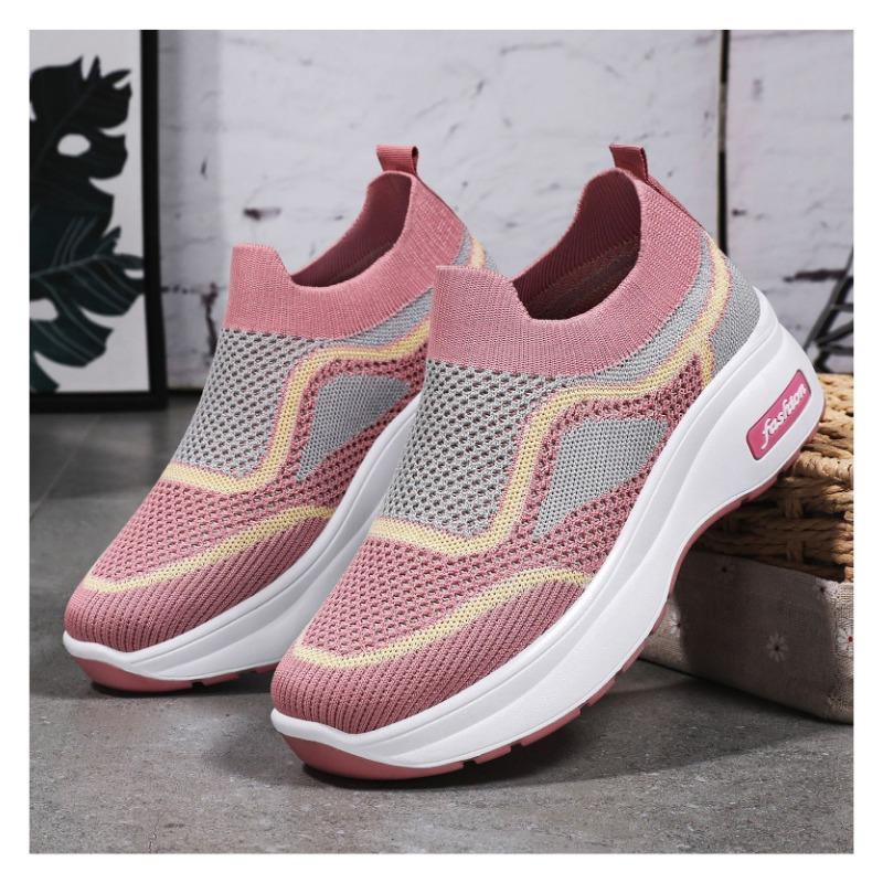 Women's Slip-on Wedge Sneakers Breathable Knit Platform Shoes Fashion Casual Walking Shoes