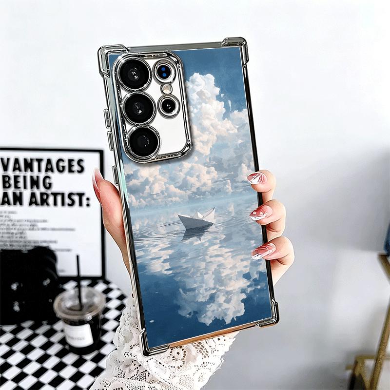 Papierflugzeug Boot Traum Beschichtung Handyhülle Für Samsung Galaxy S24 S25 FE S26 Edge S23 Ultra S22 S21 Plus S20 Anti-Fall Airbag