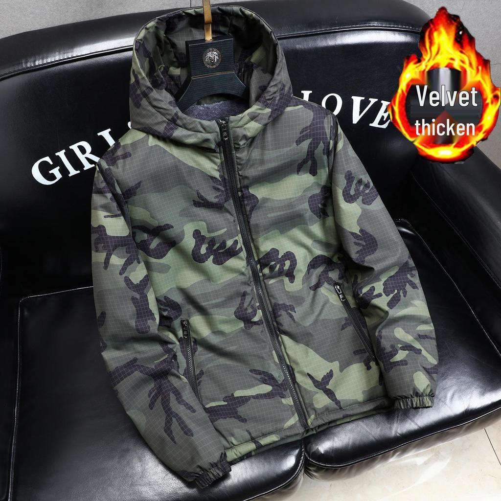 Men's Trendy Camouflage Leopard Print Jacket – Autumn/Winter Velvety Thick Cotton Windbreaker