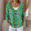 Women's Fashion Casual Knit Sweater Button-Up Christmas Print Cardigan Jacket