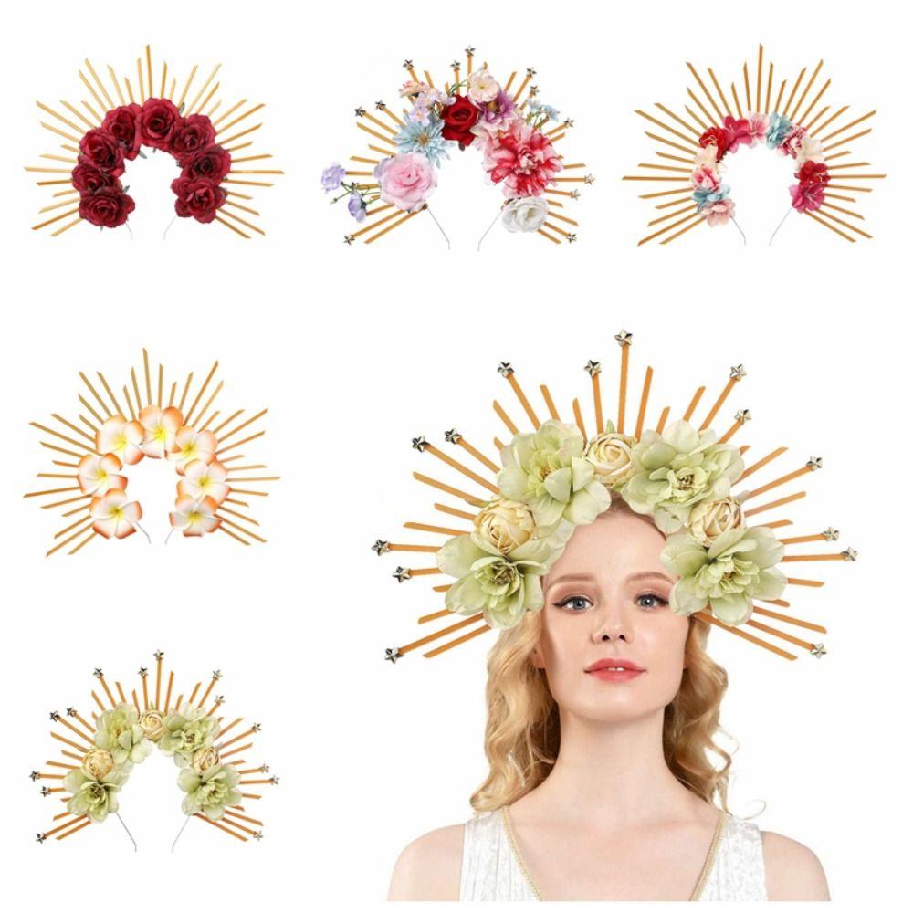 Party Attire Goddess Crown Tiaras Headband Multiple Colors Rose Halo Hairband  Stage Performance