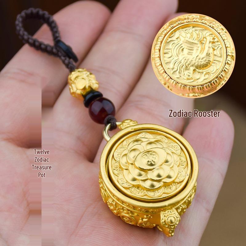 Zodiac Lucky Charm Rotating Pendant Keychain - Hot Selling Treasure Pot Design