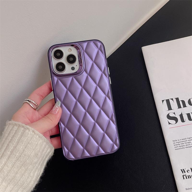 Pouzdro na mobilní telefon Xiaoxiangfeng Rhombus je vhodné pro iPhone15, barevné stříbrné Apple 16 jednobarevné 14promax pevné pouzdro, dámské trendy.