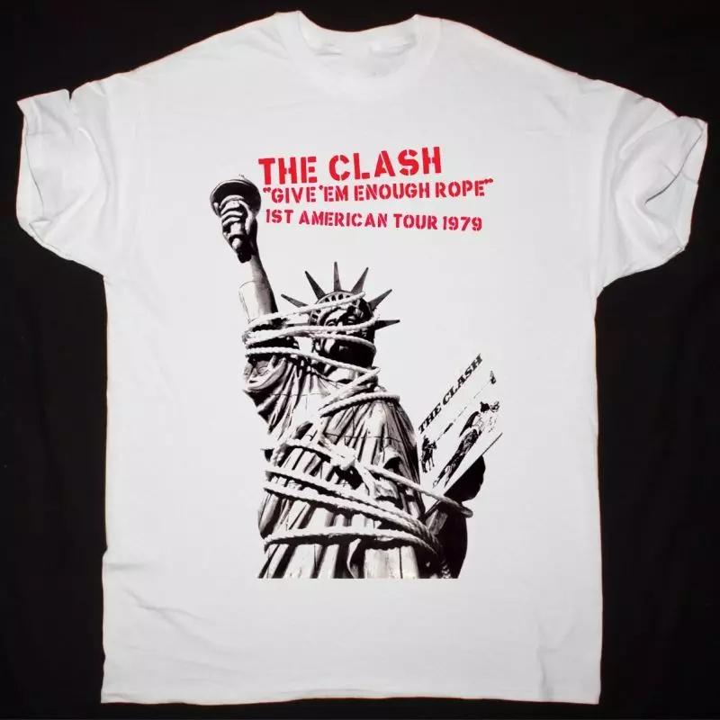 

THE CLASH GIVE EM ENOUGH ROPE TOUR 1979 TShirt Cotton White Unisex Women Summer Unisexs TShirt Casual Crew Neck Cotton Tee S
