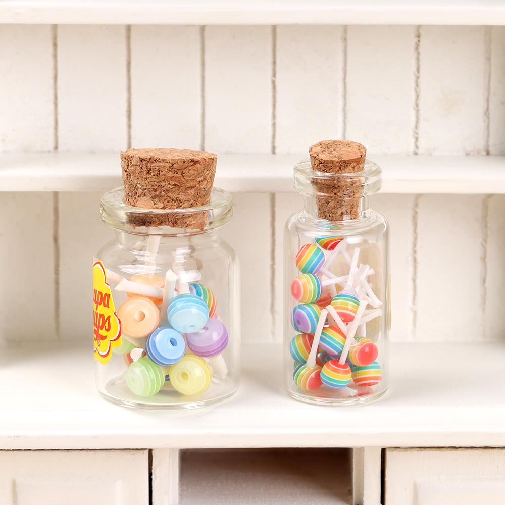 1/12 Scale Lollipops With Jar Dollhouse Miniature Food Simulation Sugar Candy Box Photography Props Doll House DIY Accessories