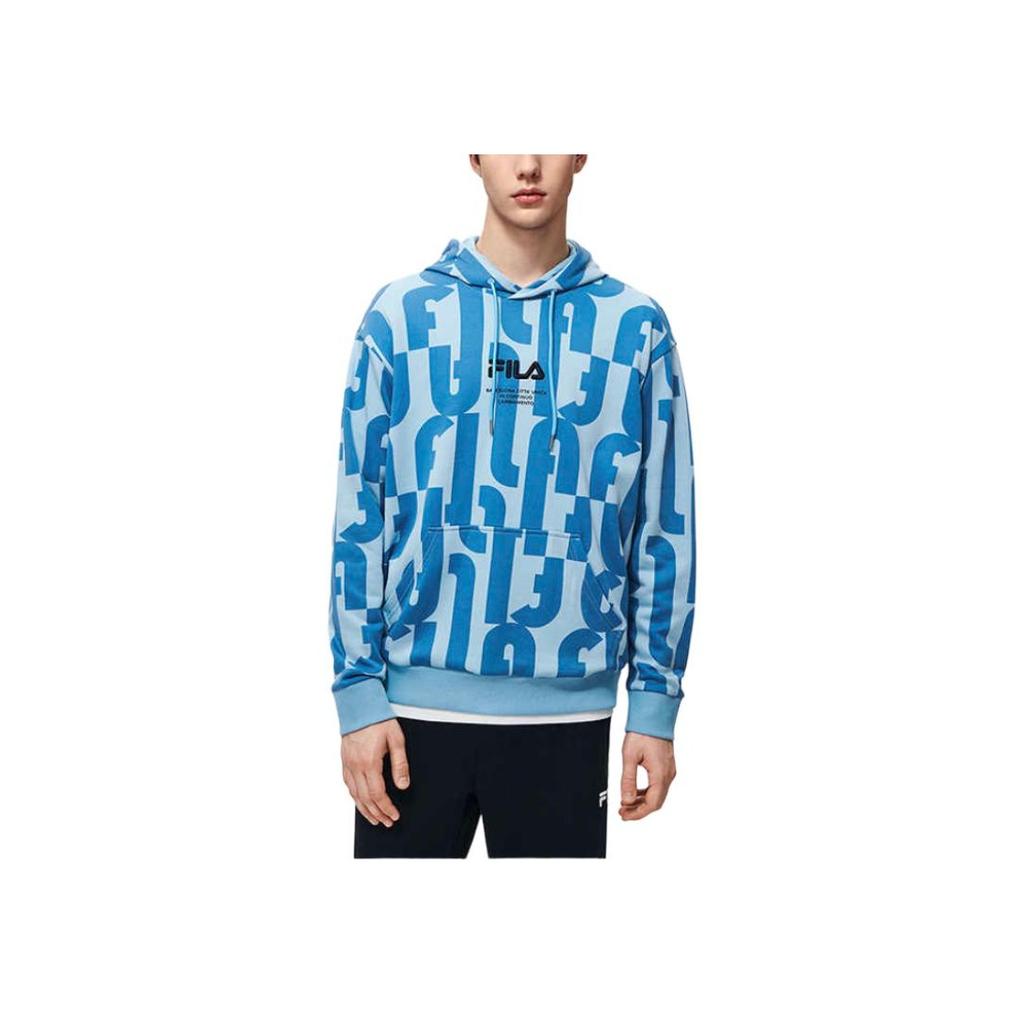 FILA All Over Print Loose Casual Knit Hoodie Men hoodies Light-Mist-Blue F11M319210F-LB