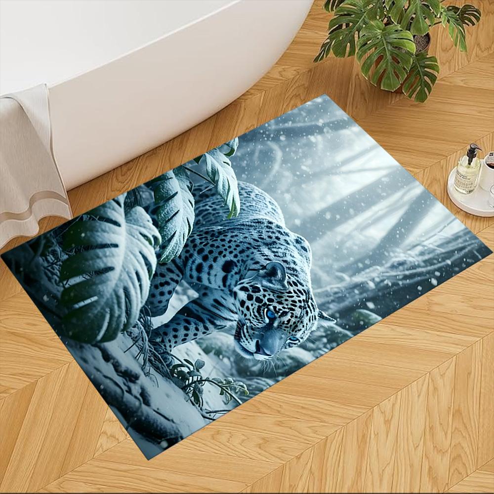 Snow Leopard In Ice Cave Non-Slip Home Carpet Design for Office Decor Living Room Gift