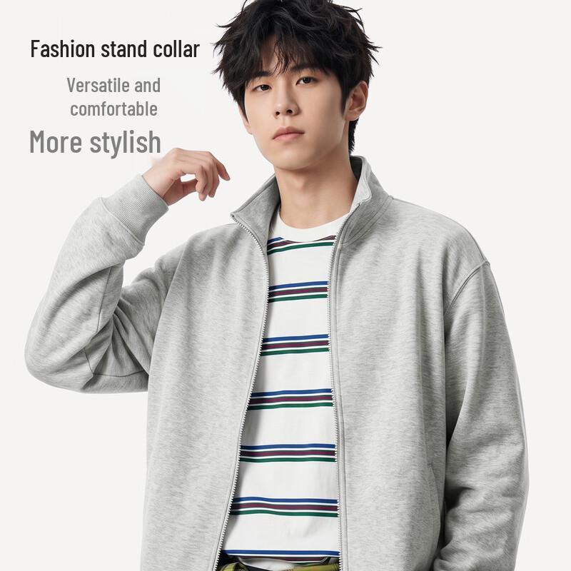 Jeanswest Men's Casual Relaxed Fit Stand Collar Zipper Jacket
