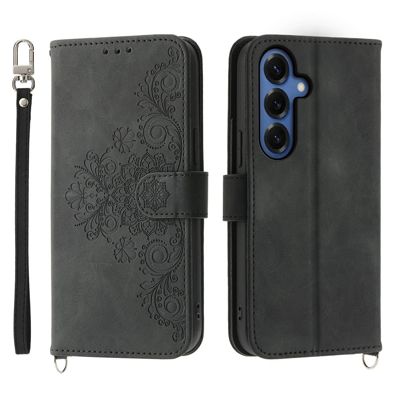 

For Samsung Galaxy S26+ Case Flower Pattern PU Leather Wallet Phone Cover with Strap
