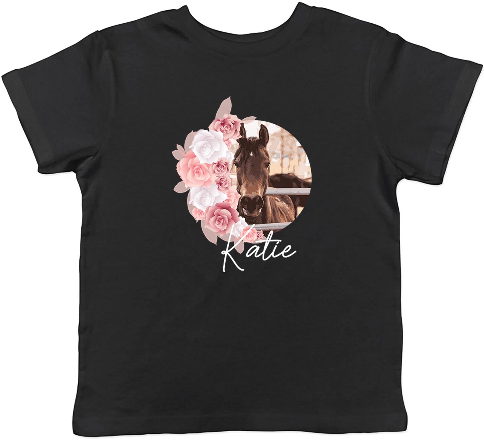 Personalised Animal Horse With Flowers Childrens Kids T-Shirt Boys Girls Gift 100