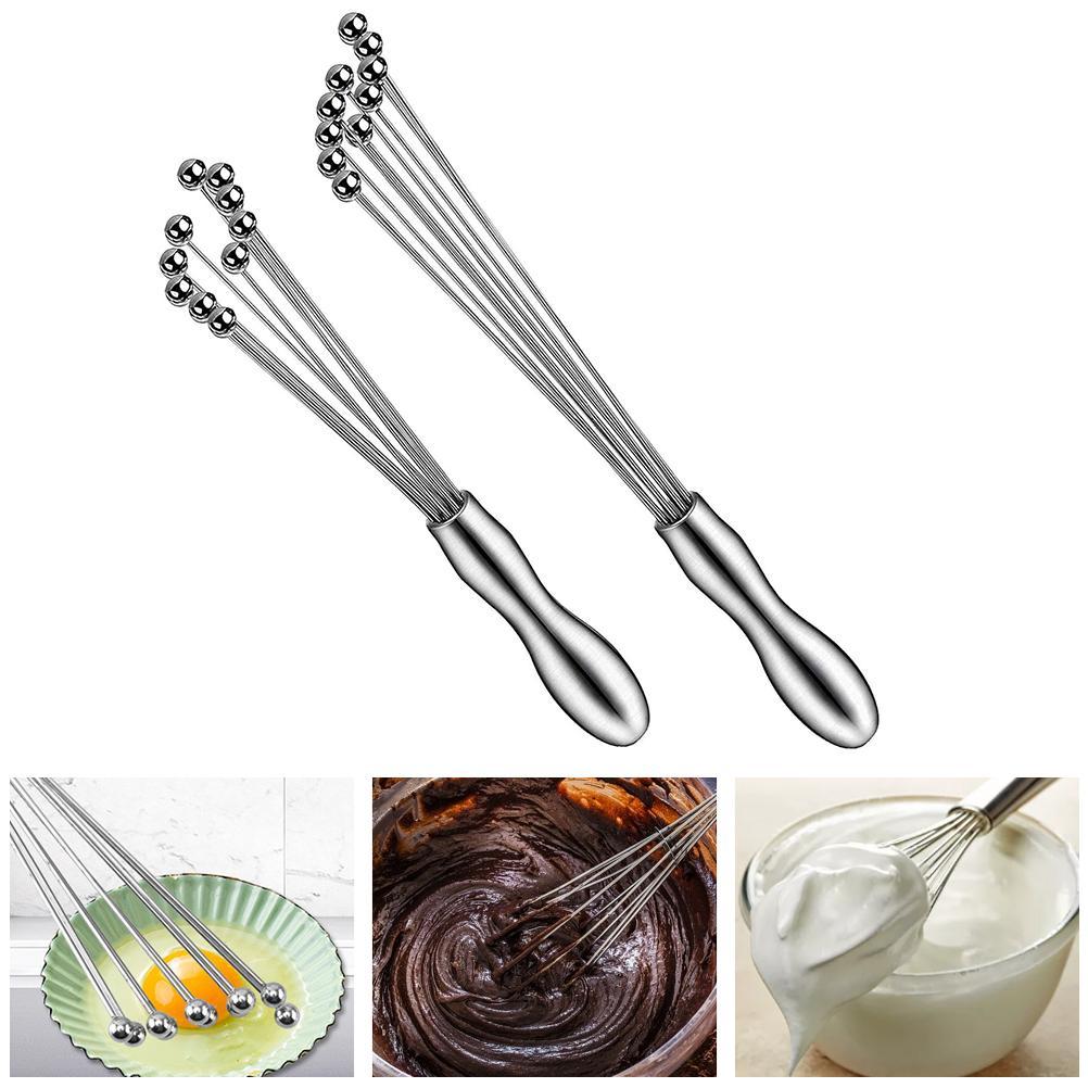 2 Pcs Mini Whisk Mixer Stainless Steel Balls 10 Inch and 12 Inch Whisk Manual Whisk Mixer