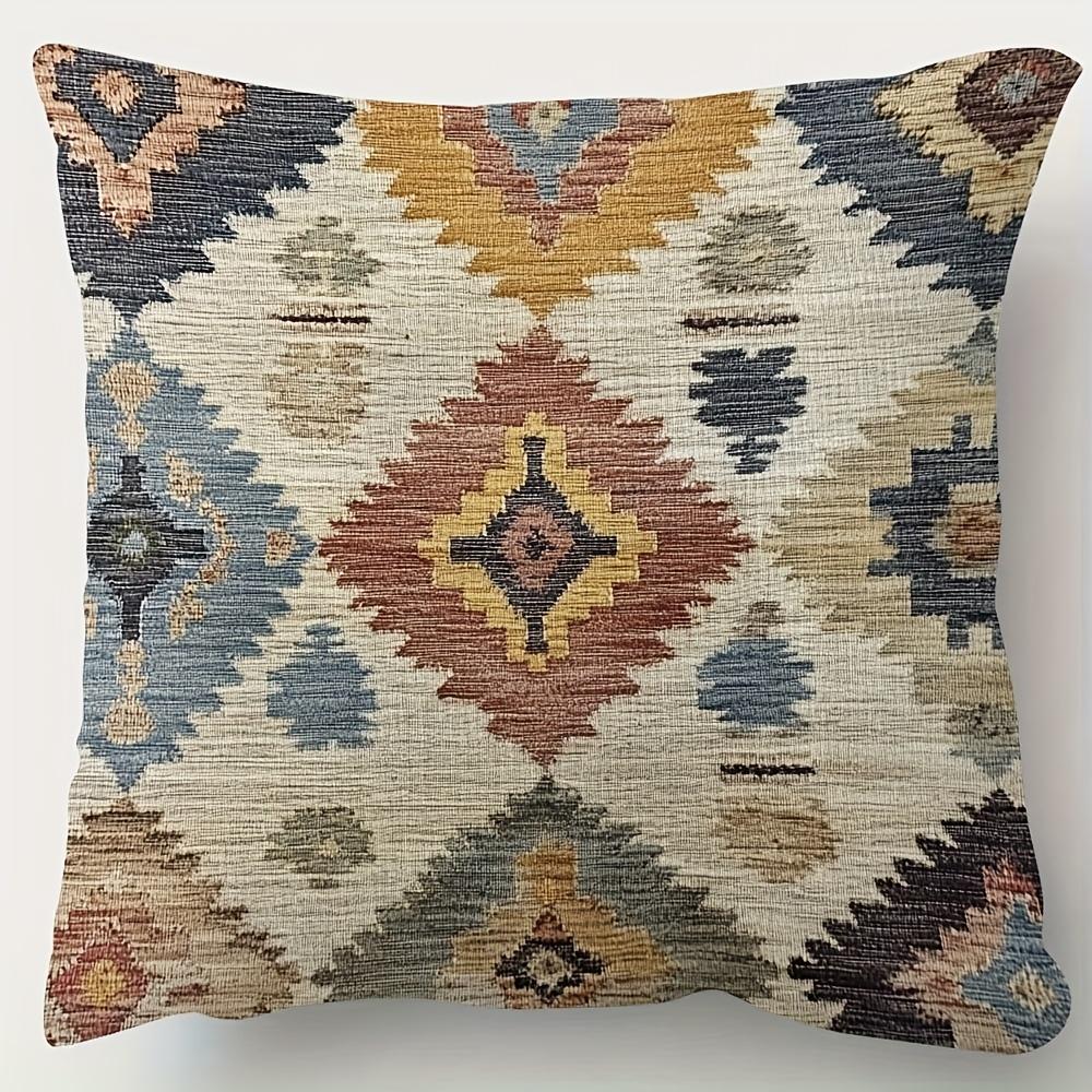 Exquisite Ornaments Unisex Southwestern Kilim Pillow Cover Boho Tribal Geometric Print Rustic Moroccan Cushion Case For Sofa Bed Couch Home Decor Gifts