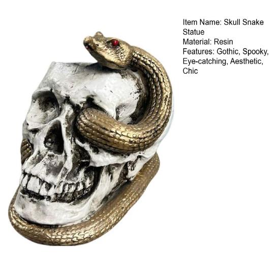 Skull Snake Figurine Small Resin Snake Skeleton Head Sculpture Gothic Tabletop Decoration for Halloween Party Bar Office Desk Ornament