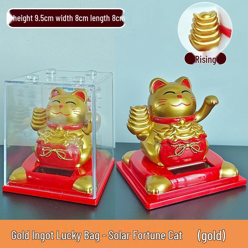 335 New Small Solar Waving Lucky Cat Ornament for Cake, Home, or Car Decoration