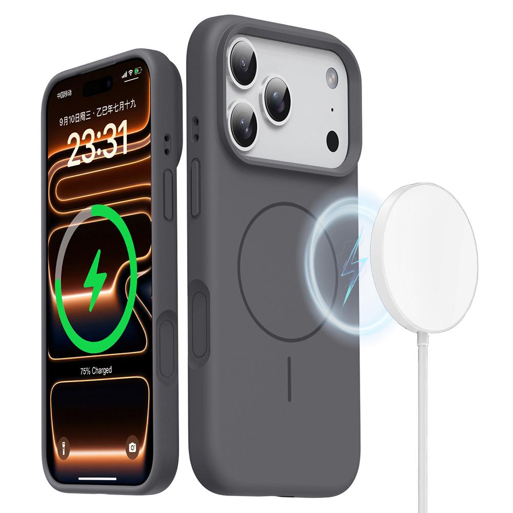 For iPhone 17 Pro Max Magnetic Case Skin-Friendly Liquid Silicone + PC Phone Cover Compatible with MagSafe