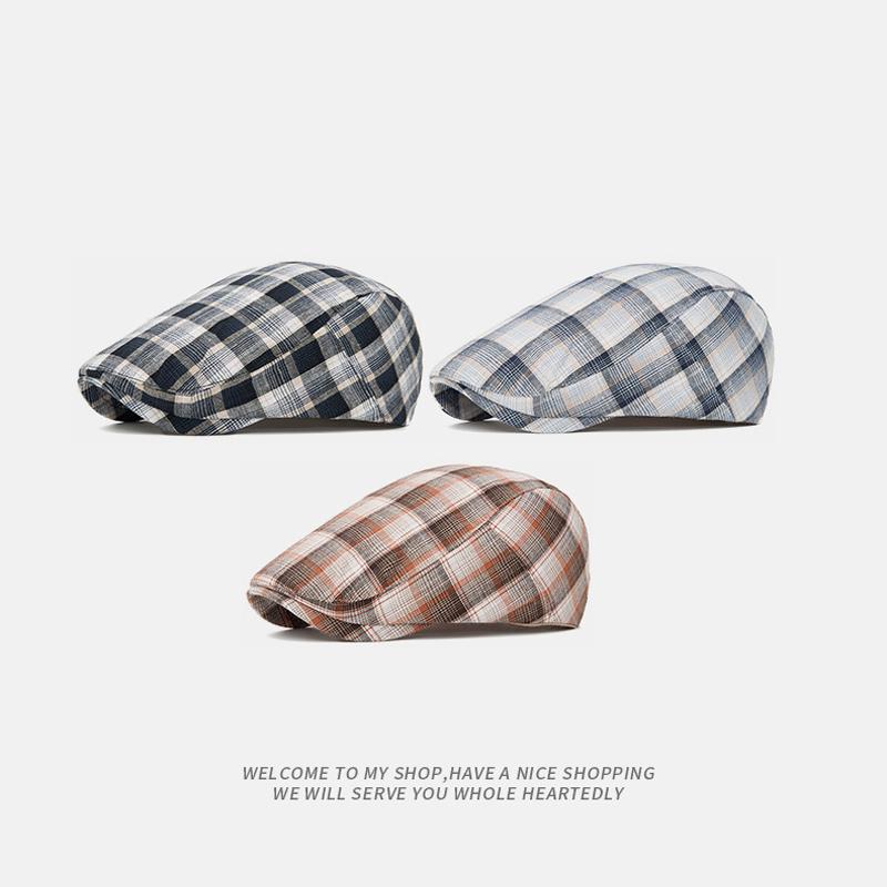 Plaid Beret Spring Summer Thin Men's Forward Hat Women's Newspaper Hat British Cap