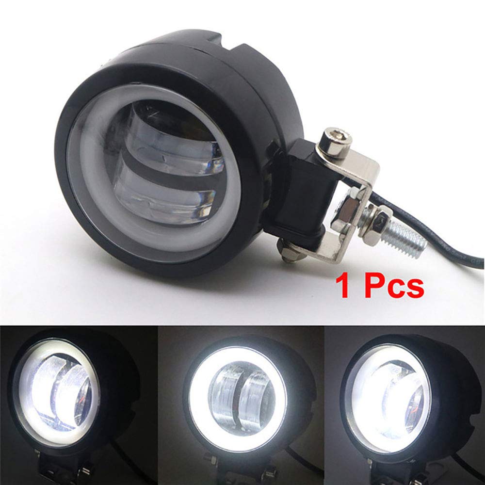 ONGMEIL Motorcycle LED Spot Fog Lamp with Angel Eye Light for Harley Honda Suzuki Kawasaki Custom (One White Light)