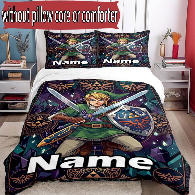 3pcs Duvet Cover Set (1*Duvet Cover + 2*Pillowcase, Without Core), Custom Name The Legend Of Zelda Pattern Bedding Set, Home Bedroom Decor Gift