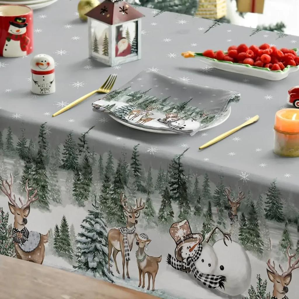 Christmas Elk Snowman Rectangle Tablecloth Holiday Party Decor Winter Xmas Waterproof Tabalecloth Christmas Decorations