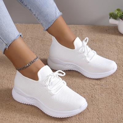 Damen Sneakers Fashion Lace Up Mesh Atmungsaktive Outdoor Walking Kleine weiße Schuhe Runde Zehen Rutschfeste Dicke Sohle Tennisschuh Mujer