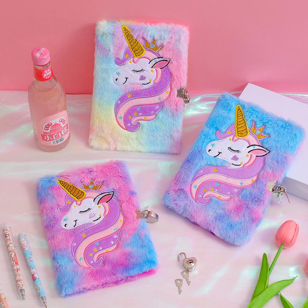 Unicorn Plush Lock Diary for Kids - Girl's Notebook & Student Planner Gift