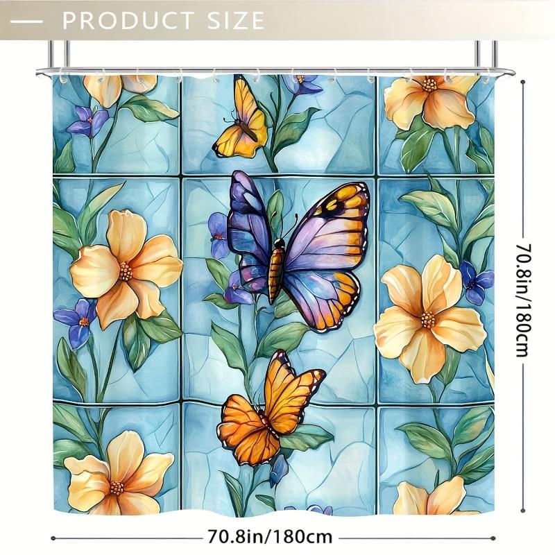 1PC Seamless Stained Glass Pattern Shower Curtain,Durable Polyester Fiber, Easy Clean, for Bathroom, Bathtub, Window Decor